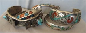 (5) Sterling cuff bracelets all with minor damage