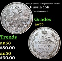 1914 (BC) Russia 15 Kopeks Silver Y# 21a.2 Grades