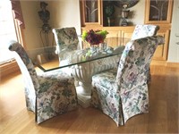 Glass Top Table an 6 Slipcover Chairs