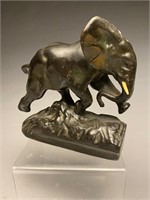 Rare Armor Bronze Clad Charging Elephant Bookend
