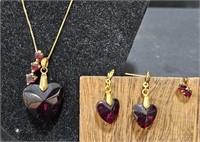Red Heart Necklace and Earring Set 18KGP