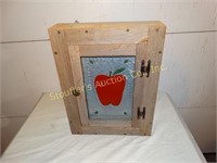 Wood wall mount cabinet w/ apple tin punch - 14"w