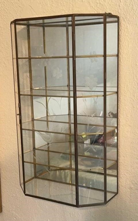 Vintage Mirrored Etched Glass and Brass Curio