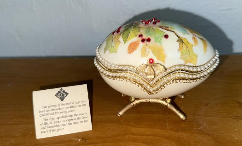 Real Egg Hand Decorated Satin Lined Trinket Box