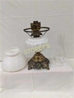 Vintage sroll panel embosed milk glass lamp