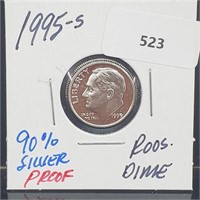 1995-S 90% Silver Proof Roos Dime 10 Cents