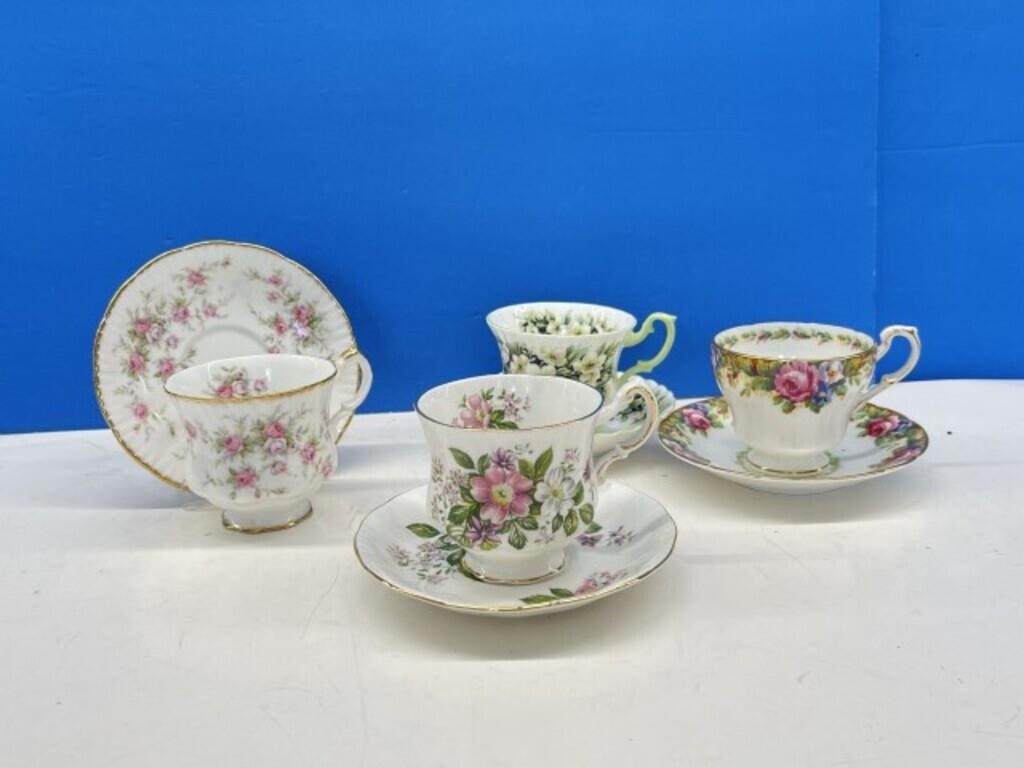 4 Teacups & Saucers - 3 Paragon, 1 Royal Albert