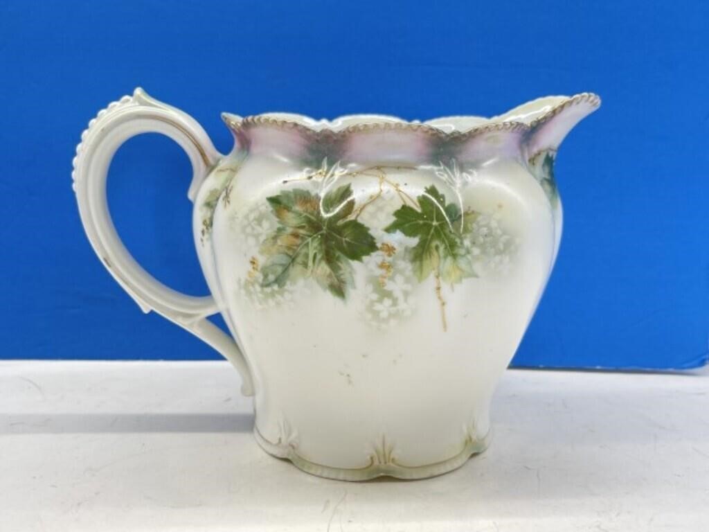 RS Prussia Green Floral Pitcher, 6 " tall