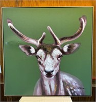 Deer Canvas Gold Trim Green Background