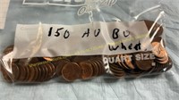 150 AU BU Wheat Pennies
