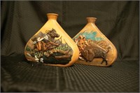 Set of Two Vases Native American Hunting scenes