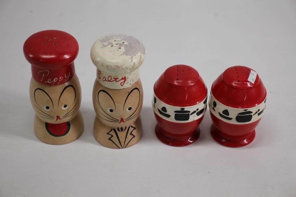 2 pair Novelty Figural Salt & Pepper Shakers