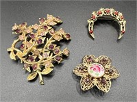 Three Vintage Gold-Toned Brooches