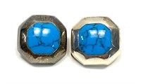 Sterling silver turquoise inlay clip earrings,