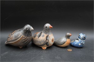 4 Mexican Folk Art Tonala Pottery Birds