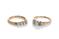 TWO 14K AND 18K GOLD AND DIAMOND RINGS, 3.6g