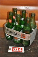Vintage Seven-Up metal carrier & bottles