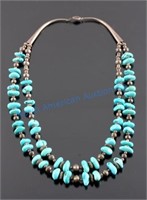 Navajo Sterling Silver Turquoise Nugget Necklace