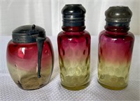 3 Antique Amberina Incl Salt & Pepper Shakers