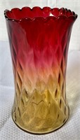 Amberina Diamond Optic Celery Vase 6.5"