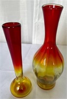 2 Vintage Blenko Amberina Art Glass Vases