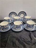 8 SAUCERS, 6 CUPS CURCHILL ENGLAND WILLOW