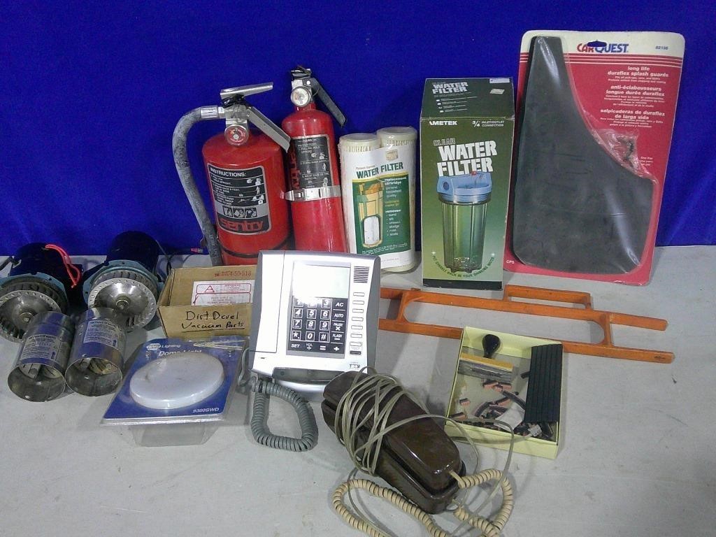 water filter, (empty)fire extinguishers, motors