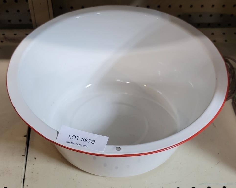 WHITE WITH RED TRIM LG. ENAMEL PAN