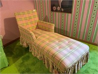 Vintage Small Chaise Lounge Pink Green Plaid