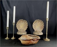 Shell Decor and Silver Tone Candlesticks