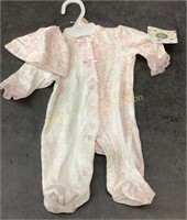 Little Me Damask Footed Coverall & Hat Preemie