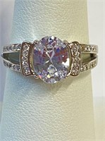 .925 Silver CZ Engagement Ring Sz 7   CC
