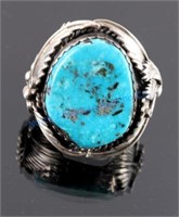 Signed Navajo Sterling Silver and Turquoise Ring