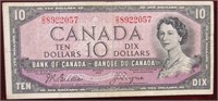 1954 $10 CAD Banknote Beattie/ Coyne Prefix O/D