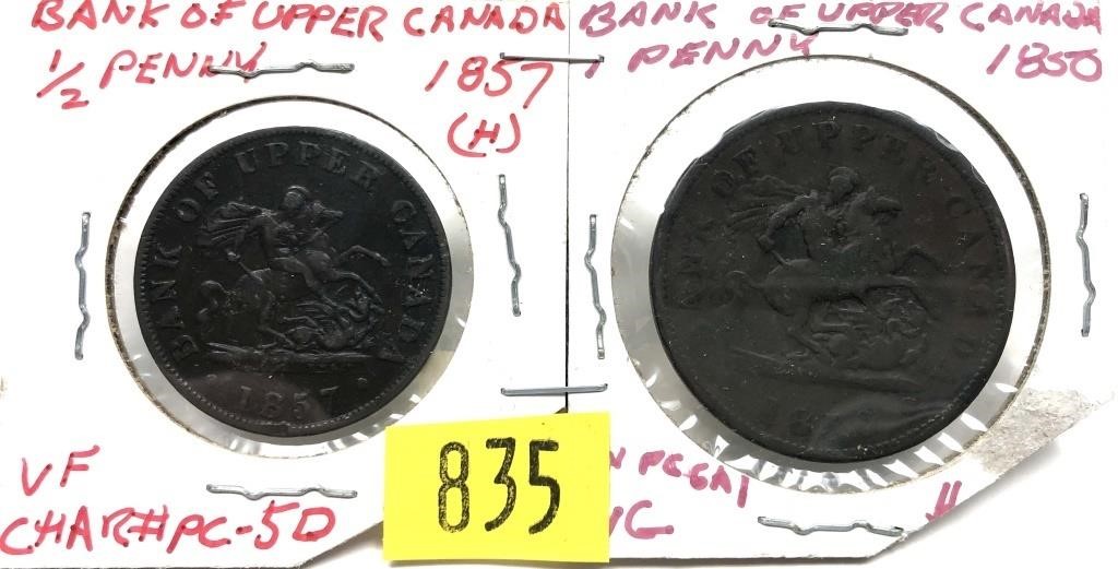 Lot, 1850’s Canadian bank tokens, 2 pcs.