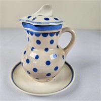 Erphila Polka Dot Blue White Pitcher & Underplate