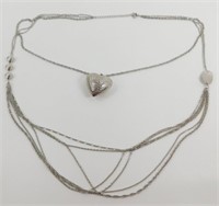 Vintage Multi-Strand Silver Tone Heart Pendant