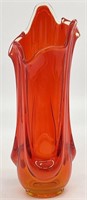 Vintage Orange 9in Swung Glass Vase