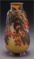 Galle "blown out" cherry pattern cameo glass vase