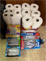 Lot of Paper Towels, Toilet Paper, Trash Bags, +