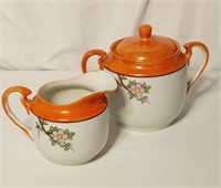 Vintage orange floral cream sugar set