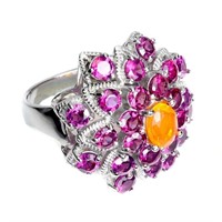 Natural Orange Opal Rhodolite Ring