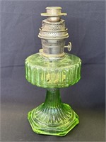 Vintage uranium glass oil lamp