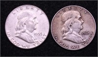 TWO FRANKLIN HALF DOLLARS