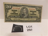 1937 CANADA 20 DOLLAR NOTE GORDON TOWERS