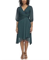 Sizw 8 DKNY Womens Chiffon 3/4 Sleeve Faux Wrap