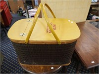 Contemporary picnic basket with hinged lid and