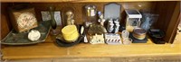 Shelf full of miscellaneous home decor