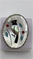 Silver Zuni Inlay and Mother of Pearl Bird