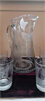 Vintage Gunderson Pairpoint Etched Pitcher and 5